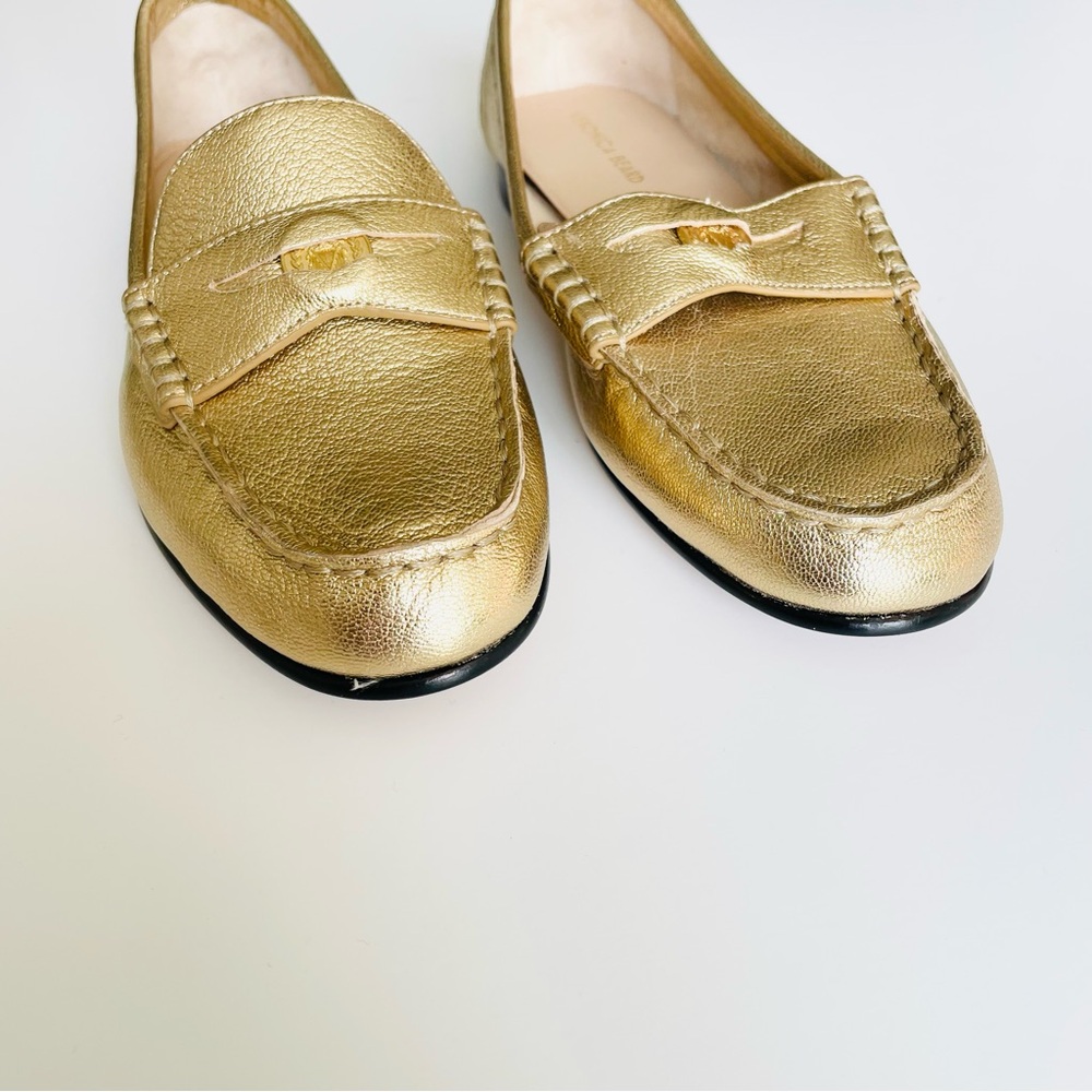 Veronica Beard SIZE 7.5 Penny metallic leather gold loafers - Picture 3 of 7